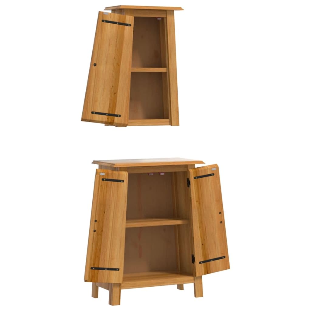 2-częściowy zestaw mebli łazienkowych z litego drewna sosnowego, szafka ścienna i szafka pomocnicza 59 x 32 x 80 cm, 42 x 23 x 70 cm, miejsce do przechowywania w łazience