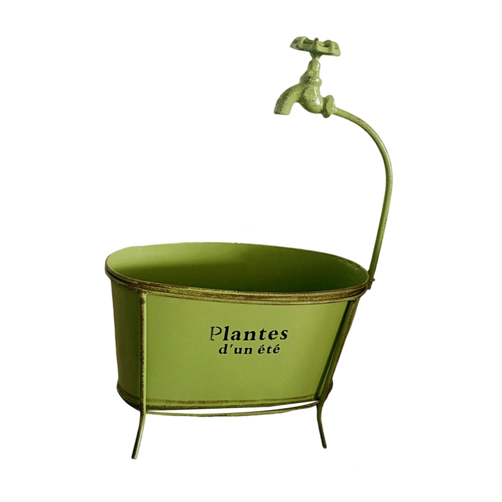 Woedpez Rusty Iron Flower Pots Home Gardening Plant Container Ovals Planter Decorate for Plant Home Garden Decoration Iron Faucet Flower
