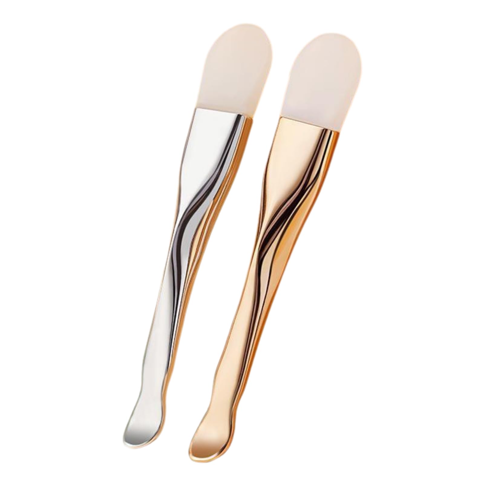 Tazweeq Silicone Face Mask Applicator 2 Packs, Double Head Soft Silicone Mask Applicator with Spoon, Soft Makeup Beauty Brush Tools for Clay, Cream, Gel, and Mud Facial Masks (Gold&Silver)