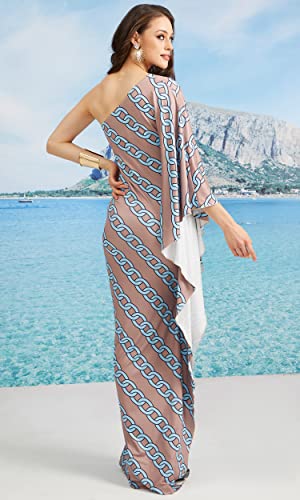 Image of KOH KOH Womens Long One Shoulder Hawaiian Flower Print Cocktail Maxi Dress