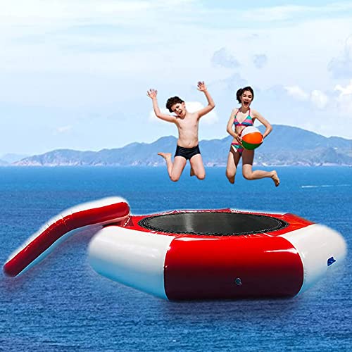 PLJKIHED Trampolín acuático Inflable, trampolín acuático Inflable al Aire Libre con Plataforma de natación Que rebota con tobogán, trampolín Flotante para Parque acuático, 2M Interesante Stabilize