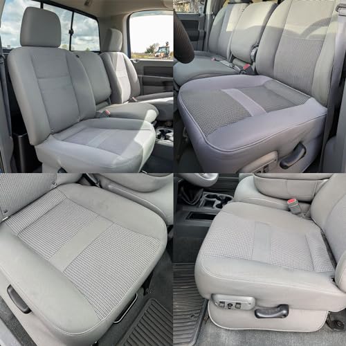 GXARTS Driver and Passenger Side Bottom and Top Lean Back Cloth Seat Cover and Driver Side Foam Cushion Gray Compatible with Dodge Ram 1500 2500 3500 4500 5500 2006 2007 2008 2009 2010