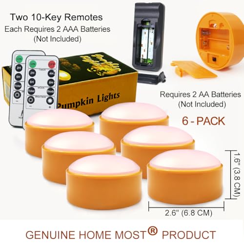 Image of 6-Pack Halloween Pumpkin Lights with 2 Remotes & Timer - Orange Pumpkin Lights LED Battery Operated Halloween Decor - Jack-O-Lantern Outdoor Decorations
