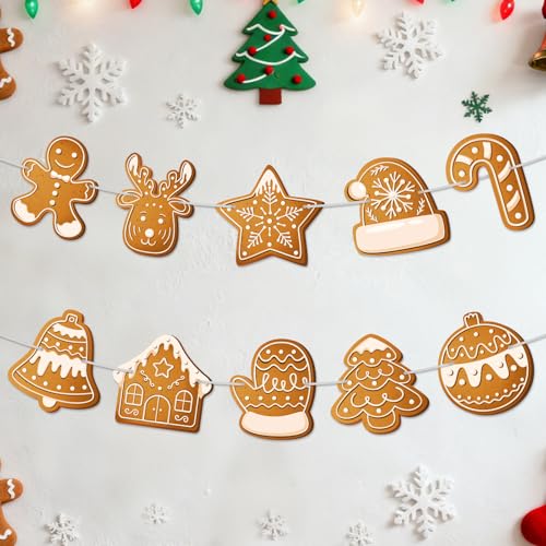 Image of Gingerbread Garland Decoration Gingerbread Christmas Hanging Banner Decorations for Christmas Holiday New Year Gingerbreads House Tree Wall Decorations