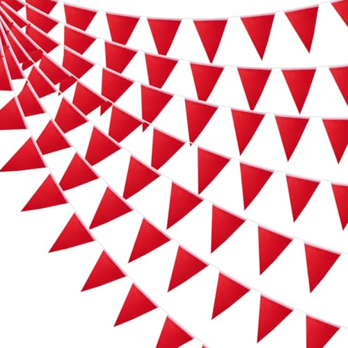 52 rote Stoffwimpel, 20 m lange, wiederverwendbare, wasserdichte Dreieck-Wimpelfahnen, ideal für Geburtstagsfeiern, Partys, Weihnachten, Hochzeiten und andere Feste