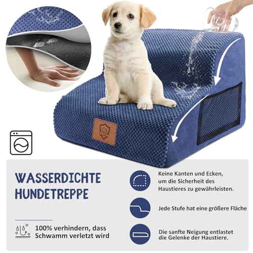 Zvonema Hundetreppe, Haustiertreppe aus Schaumstoff, 2 Stufen, mit waschbarem Bezug und rutschfester Unterseite, tragbare Rampe für Hunde und Katzen