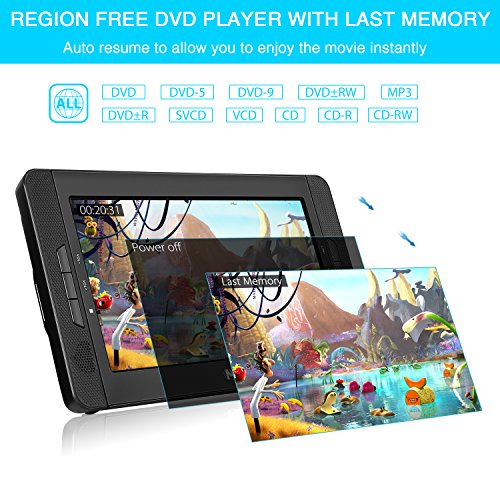 NAVISKAUTO Portable DVD Player for Car with 10.1" Dual Screen, 5-Hour Rechargeable Battery, Supports Seperate Playing or Sync Playback (2 X DVD Player)