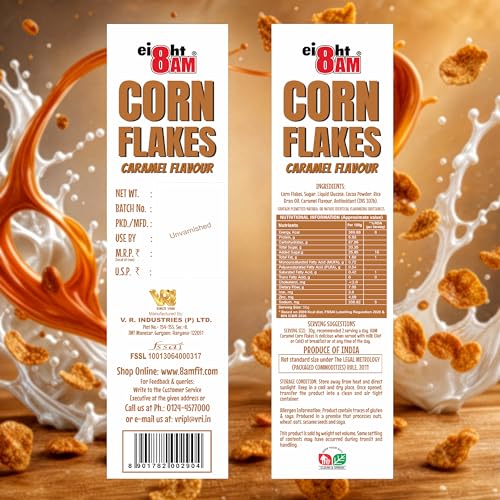 Image of 8AM Corn Flakes Caramel 300 Gram, No Cholesterol, Trans Fat, Artificial Additives, Source Of Fiber, Contains Iron & Zinc, Crunchy & Nutritious Whole Grain Breakfast Cereal