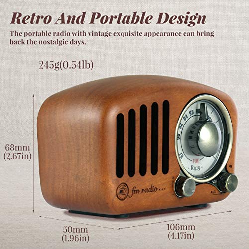 PRUNUS J-919 Retro Bluetooth Speaker Radio with Bass Enhancement Sound Loud Volume BT5.0, MP3 & FM Radio Wooden Vintage Radio AUX Input and TF Card MP3 Player(Cherry Wood)