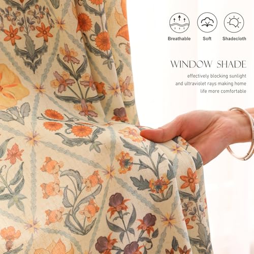 Image of ISAENNE Designer French Linen Printed Curtains,2 Panels,71 inchx65 inch-Floralsea