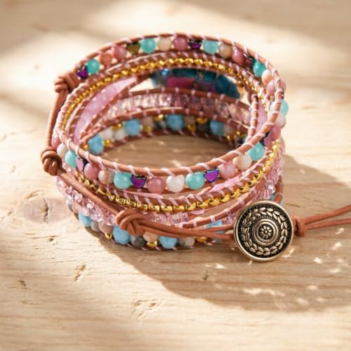 Image of YGLINE Boho Handmade Natural Stone Wrap Bracelets Jasper Crystal Beads Bracelet Jewelry