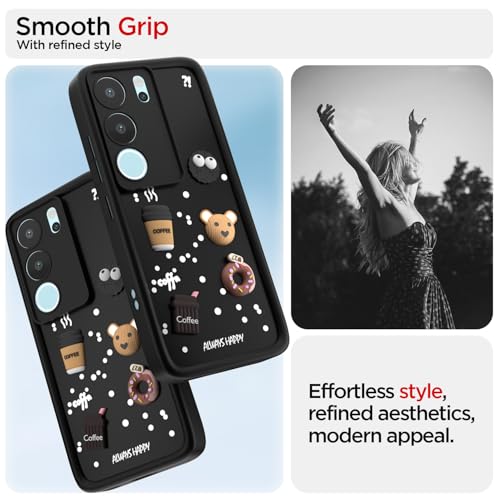 Image of Pikkme Back Cover for Vivo V29 5G / V29 Pro 5G | Cute Fun Cartoon 3D Bear Silicone Full Body Protection Bumper Cover (Black)