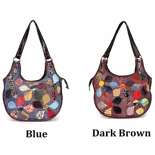 Bolso hobo para mujer de lona y cuero con diseño floral, bolso bandolera multicolor de parches, bolso tote miniatura 4
