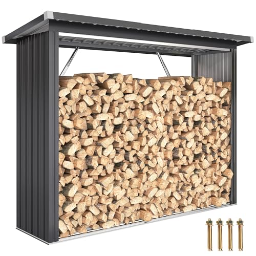 Outsunny Brennholzunterstand erhöhtes Brennholzregal mit Pultdach Schnelle Montage Kaminholzunterstand Metall Holz Lager Brennholzlager Garten Holzlager...