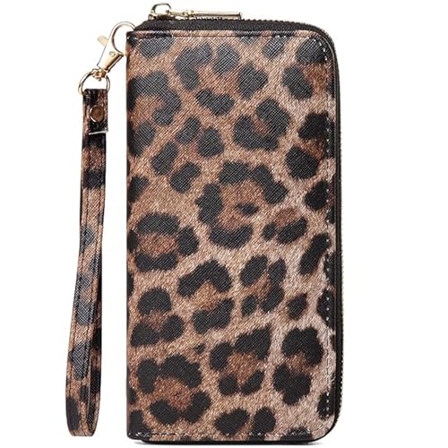 Image of Checkered Cow Print Wallet For Women Skull Goth Frog Butterfly Turtle Ladies Cluth Wristlet Wrist Strap Long Purse Zip Around Card Holder