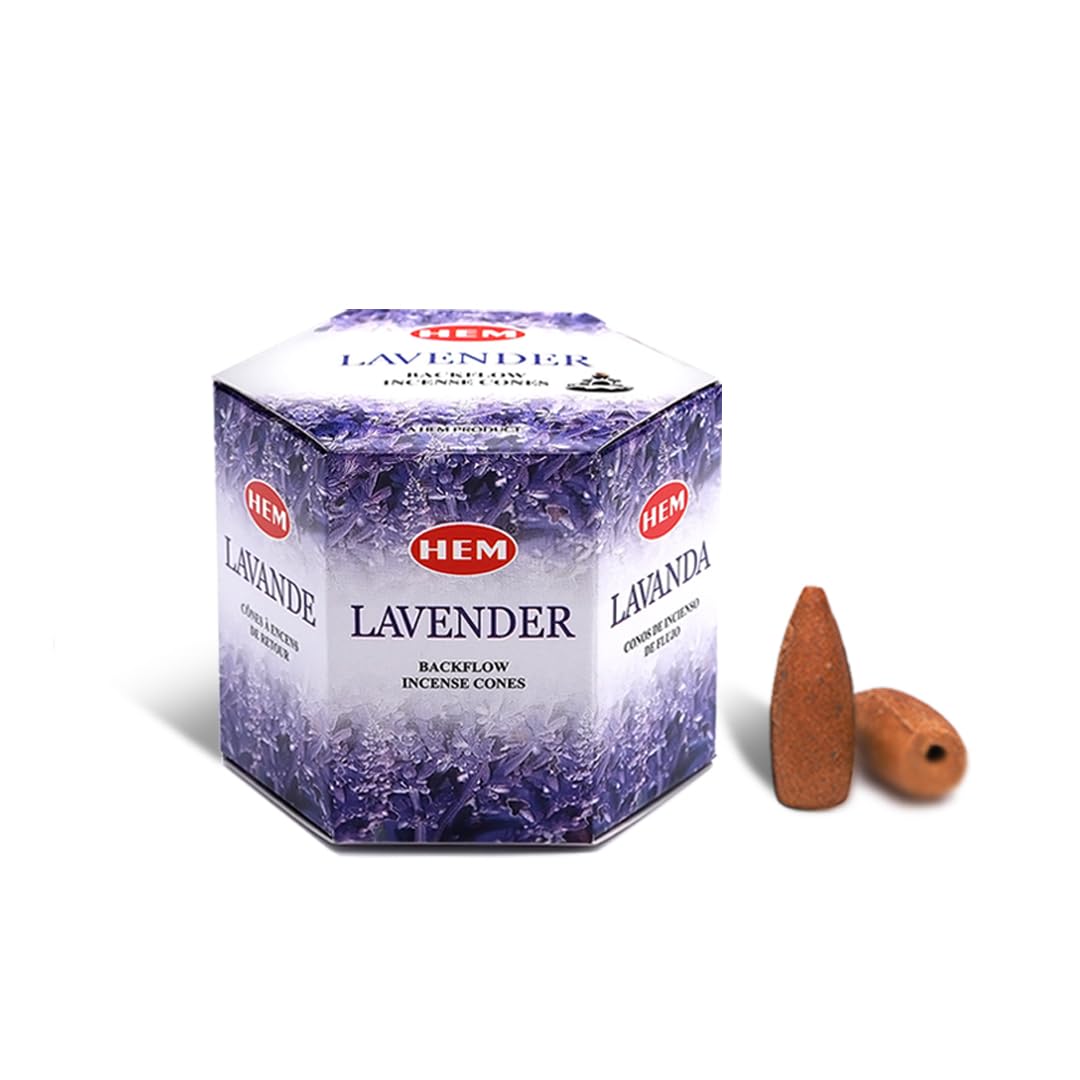 HEM Lavender Backflow Brown Incense Cones | Long Lasting Aroma for Positivity & Pure Air | Wood Powder | Aromatherapy for Stress Relief, Air Purifier & Cleansing | Gift Set - Pack of 40 Cones