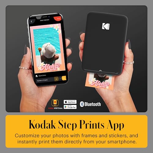 Image of Kodak Step Instant Smartphone Photo Printer - 75 Sheets Bundle - Portable Mini Color Wireless Mobile Printer - Zink 2x3 inch Sticky-Back Photos - Bluetooth Compatible with Smart Devices - Fun App -Black