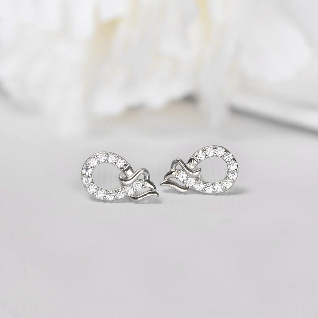 925 Silver CZ Stud Earrings Rhodium Plated Hallmark