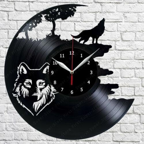 Horloge murale en vinyle loup vintage cadeau idéal anniversaire