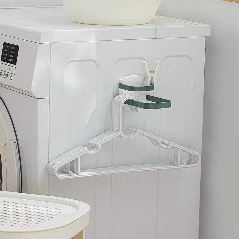 Foldable Wall-Mounted Clothes Hanger Organizer Rack with Clips - Green for Laundry Room Balcony and Bathrooms