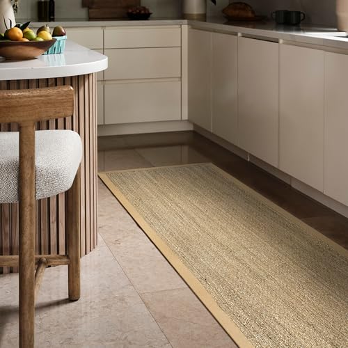 nuLOOM 2x12 Elijah Seagrass Area Rug, Beige, Solid Farmhouse Style, Cotton Bordered, Basketweave, Natural Fiber, For Bedroom, Dining Room, Living Room, Hallway, Office, Kitchen, Entryway