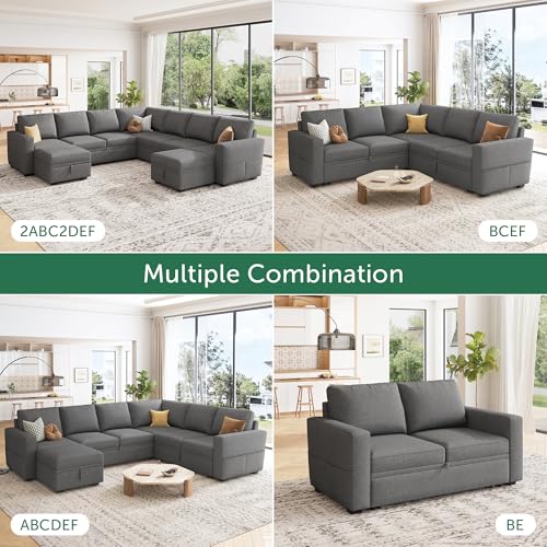 Image of HONBAY Modular Sectional Sleeper Sofa with Pull Out Couch, Oversized U Shaped Sleeper Pull Out Bed with Storage Sectional Couches for Living Room - Dark Grey