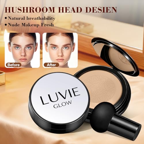 Image of Ideal for Light /Medium Complexions-Hush Makeup Foundation, Mushroom Head Air Cushion CC Cream - BB Cream Foundation for Older Women (Natural color)