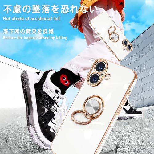 danliangqifei iPhone 16 ケース リング 耐衝撃 360°回転 スタンド機能 車載ホルダー対応 カバー アイフォン16スマホケース 携帯ケース 保護カバー レンズ保護 ストラップホール付き 6.1インチ (ホワイト)