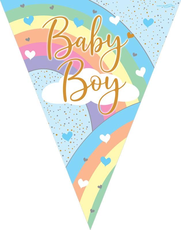 Rainbow Boy Baby Boy Blue Pastel Gold Script New Baby Baby Shower Mummy To Be Party Flag Baby Shower Bunting