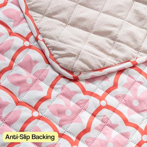 Image of House of Quirk 'Mughal Series' Printed Quilted Sofa Cover for 1 /2 /3 /4 Seater - Anti-Slip, Washable Couch Protector Slipcover (Three Seater, Peach Blush, 80x150 cm)