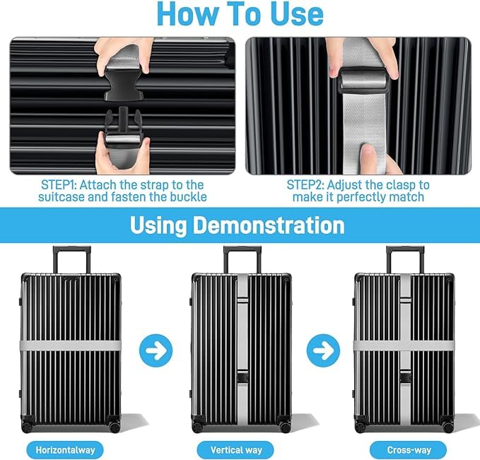 Image of Luggage Straps: Secure Your Belongings, Made Seat Belt Material Size 2 inch X6.5FT Color + 1 ADD A Baggage Belt(1 inchX20 inch Black) (Grey, 4 Pack)