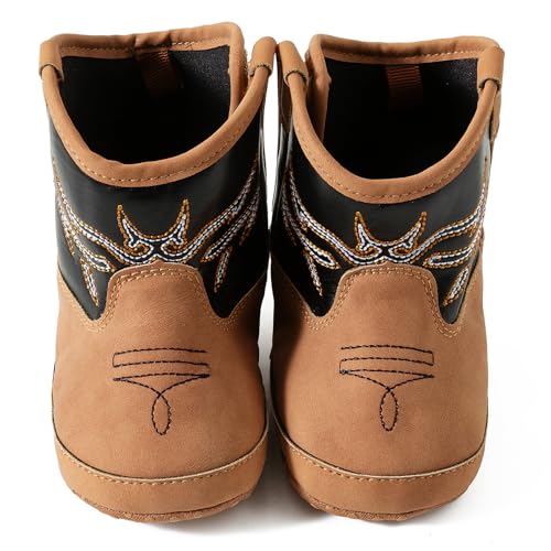 Image of Jastore Baby Boys Girls Cowboy Boots Infant Western Booties Toddler Soft Sole Non-Slip First Walker Crib Shoes