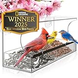 Window Bird Feeder by Nature's Hangout - Award-Winning Transparent Acrylic Bird Feeders for Outdoors, No Assembly, Strongest Suction Cups, Birds Watching for Cats, Easy-to-Clean Birdhouse Feeder