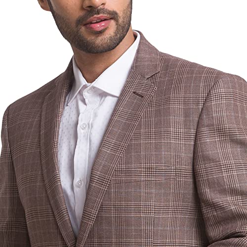 Image of Colorplus Men's Contemporary Fit Terry Rayon Blend Notch Collar Herringbone Pattern Full Sleeve Navy Casual Blazer
