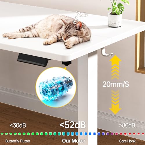 Image of Veken 63x27.6 Inch Large Electric Standing Desk, Heights Adjustable,Sit to Stand Up, Work Home Office Computer Table for Walking Pad, Gifts for Dad, Wooden Desktop Desks, White