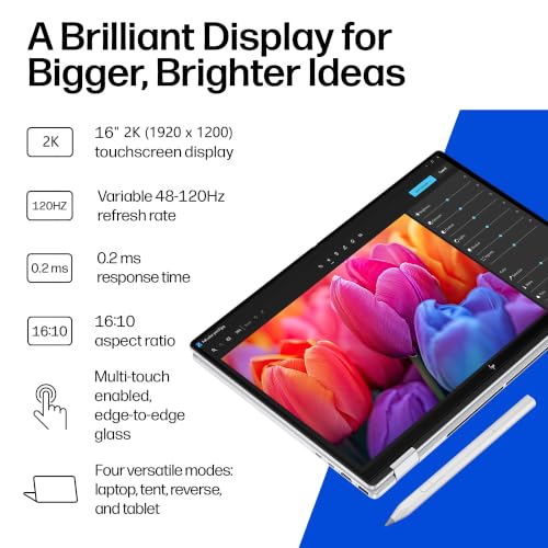 Image of HP OmniBook 7 Flip 16 inch 2K IPS Touchscreen 2-in-1 AI Laptop, Intel Core Ultra 5 226V (Intel Evo Platform, Up to 4.5GHz), 16GB LPDDR5x RAM | 1TB SSD, Backlit Keyboard, Tilt Pen, Windows 11 Home