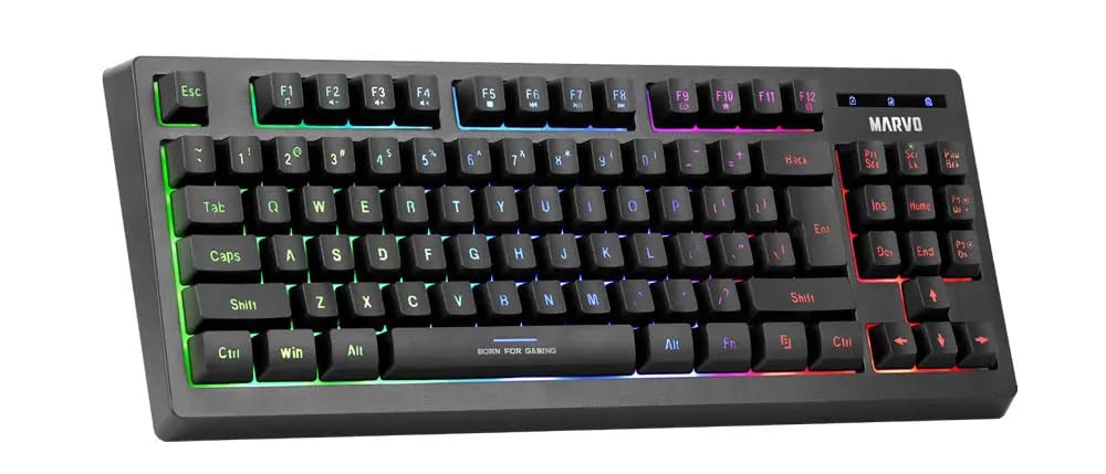 Marvo K607 przewodowa 87 klawiszy, 3-kolorowe podświetlenie LED, pełna ochrona przed duchem, kompaktowa konstrukcja TKL układ membranowa klawiatura do gier, czarna