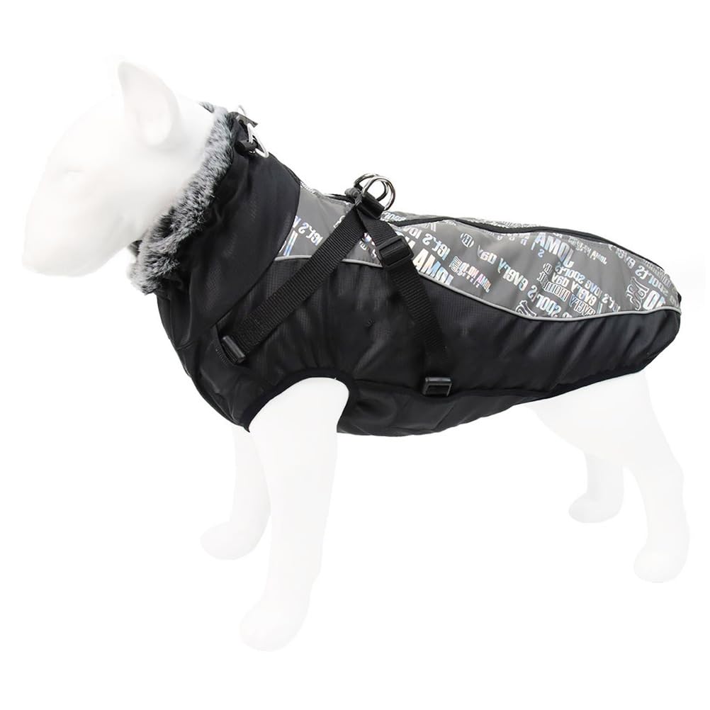 Reflektierender Schneeanzug Für Hundejacke, wasserdichte, Reflektierende Rollkragenjacke Für Hunde, Mittelgroß, Mit Verstellbarem Reißverschluss, Geschirr Und D-Ring Für Hunde,Weiß,6XL