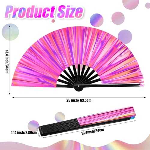 Image of Maitys Large Rave Fan Folding Handheld Fans 13'' Clap Fans for Line Dancing Clack Fan Holographic Festival Accessory for Martial Art Gift Performance, Includes 2 Pouch