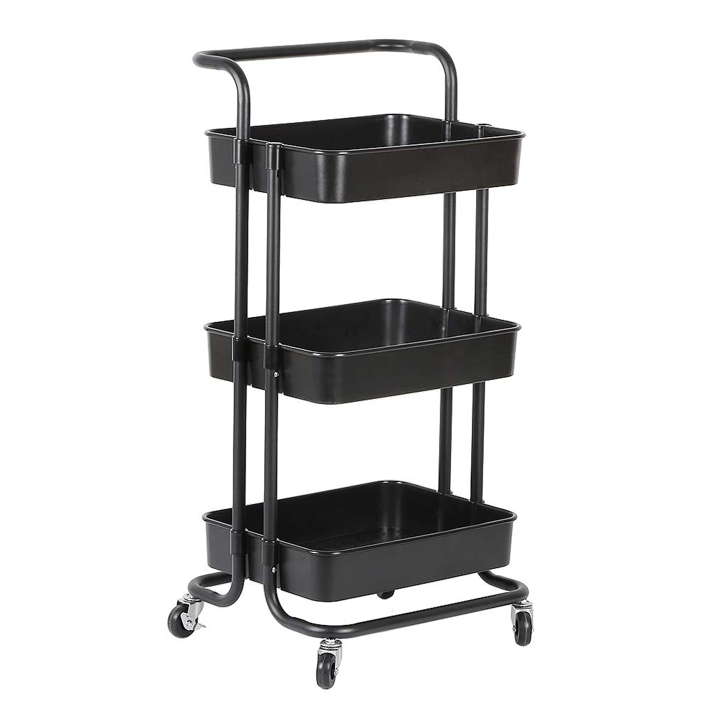 Rollwan 3 Etan - Recipiente multiusos de metal y plástico, 43 x 36 x 86 cm, ideal para pasatiempos, oficina, baño, cocina, solución de almacenamiento versátil en color negro