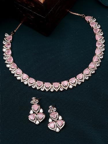Image of Karatcart Silver Tone Green American Diamond Studded Necklace Set for Women