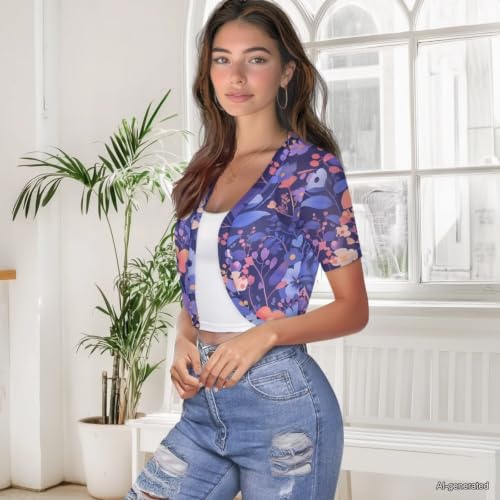 Image of Womens Short Sleeve Cardigans Lightweight Summer Cardigan Trendy Bolero Shrug Cute Floral Cardigan Sheer Bolero