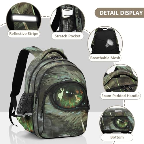 Wolf Eye Green Kids Backpack for Primary School Boys Girls Daypack Elementary Bookbag Travel Backpacks4