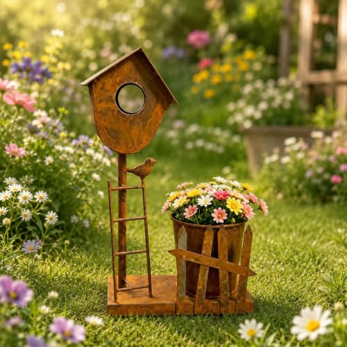 Jardinière extérieure métal rouille grand format pour balcon rustique