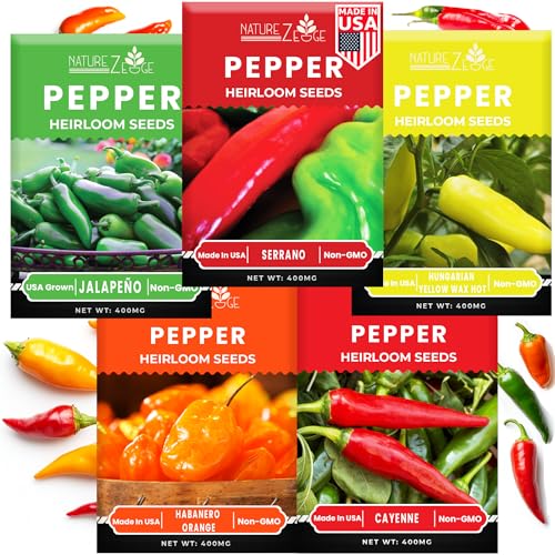 Hot Pepper Seeds for Planting Cayenne Hungarian Yellow Jalapeno Serrano Habanero Orange Heirloom Pepper Seeds Variety Pack NonGMO Made in USA