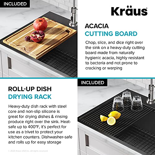 Kraus Kwt310-33/Pgm Kore Workstation 33 Inch Topmount Drop-In 16 Gauge Stainless Steel Single Bowl Kitchen Sink In Pvd, Gunmetal #TOP4