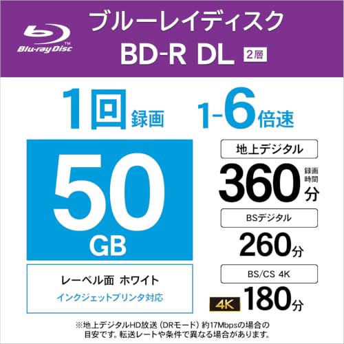 Image of Hewlett Packard (HP) VBR260RP50SH1 Single Recording Blu-ray Disc BD-R 50GB 50 Sheets White Printerable Double Layer 1-6x Speed