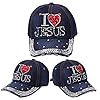 Fashion rhinestone unisex hatsi love jesus design womens mens baseball cap golf hat jeans wash denim adjustable