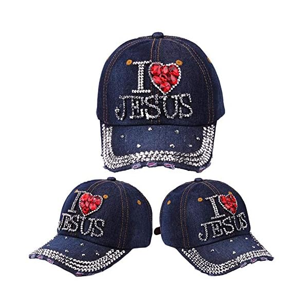 Fashion rhinestone unisex hatsi love jesus design womens mens baseball cap golf hat jeans wash denim adjustable