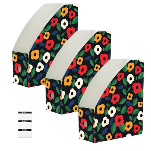 Porte-revues noir mat floral lot de 3 dossiers rigides pliables pour courrier bureau